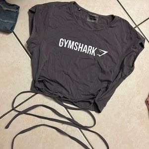 Gym shark short sleeve crop top tie front